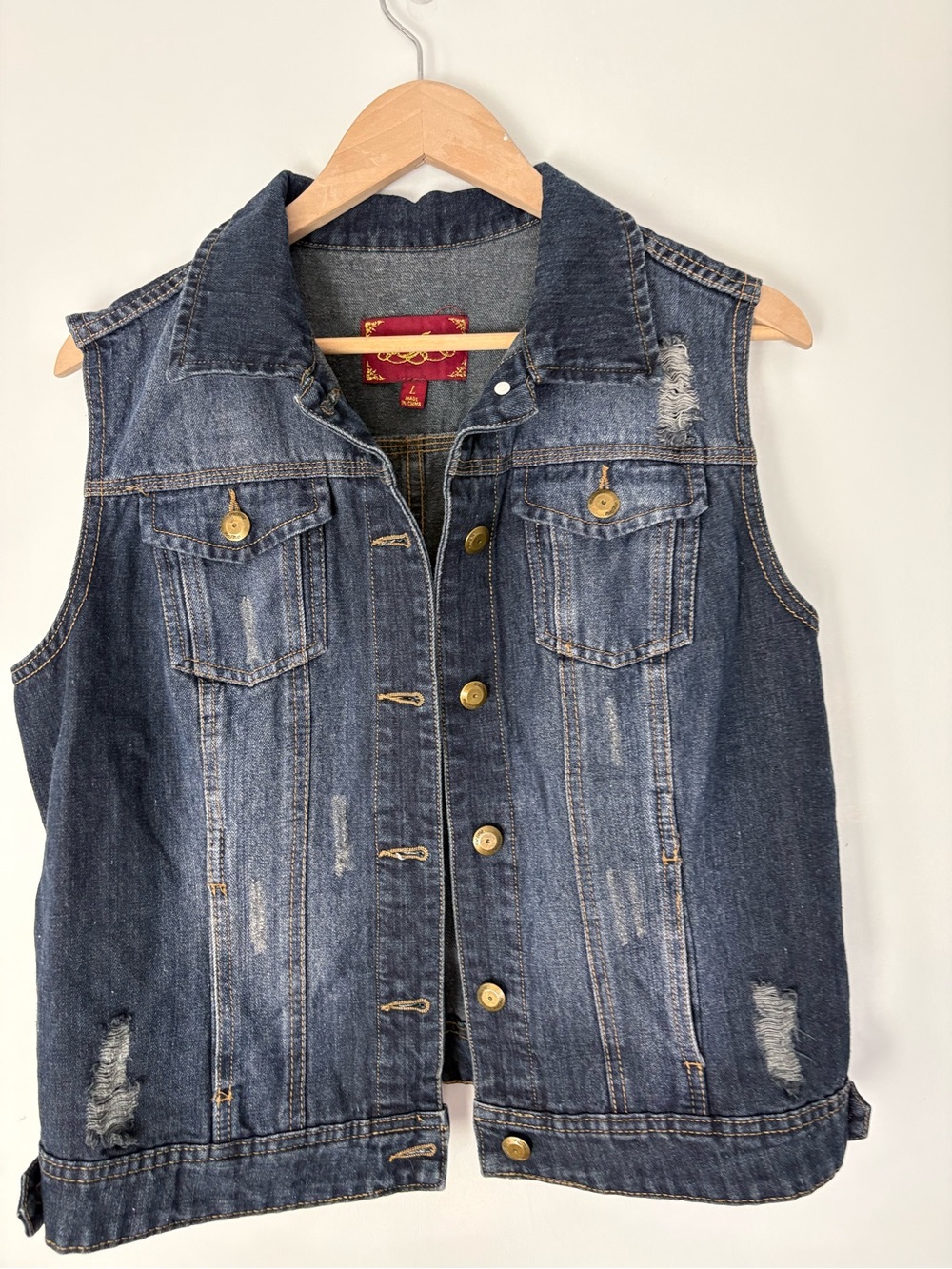 One 5 One Distressed Denim Vest Women’s L Blue Jean Vest